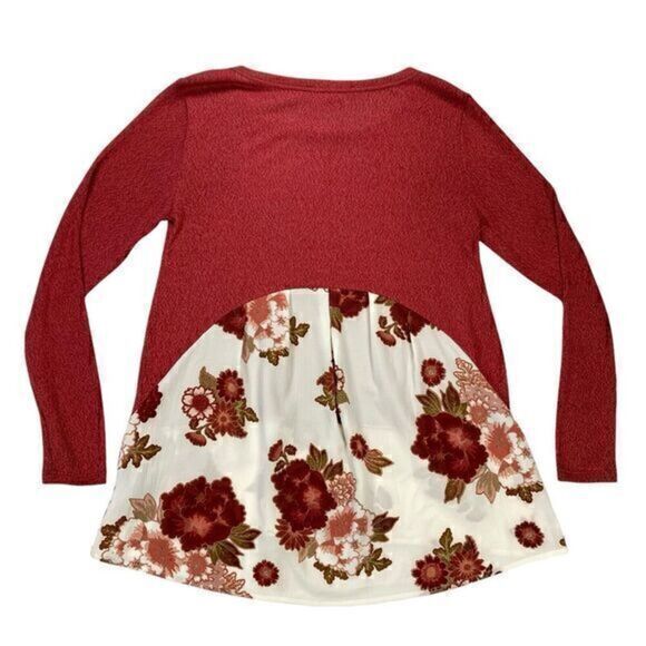Zac & Rachel Sweater Womens Size Small Red Knit Floral Layered Tunic Sweater - Picture 5 of 15